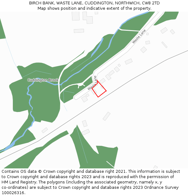 BIRCH BANK, WASTE LANE, CUDDINGTON, NORTHWICH, CW8 2TD: Location map and indicative extent of plot