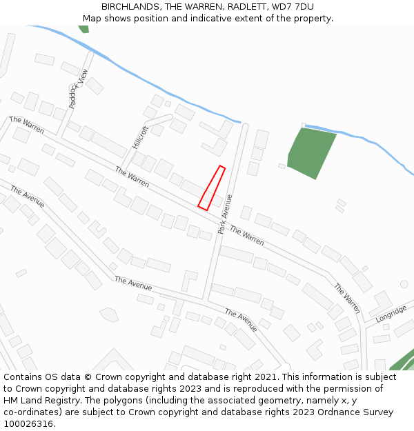 BIRCHLANDS, THE WARREN, RADLETT, WD7 7DU: Location map and indicative extent of plot