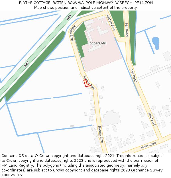 BLYTHE COTTAGE, RATTEN ROW, WALPOLE HIGHWAY, WISBECH, PE14 7QH: Location map and indicative extent of plot