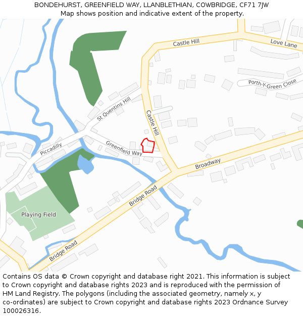 BONDEHURST, GREENFIELD WAY, LLANBLETHIAN, COWBRIDGE, CF71 7JW: Location map and indicative extent of plot