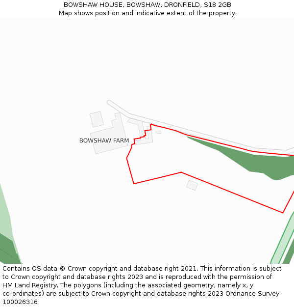 BOWSHAW HOUSE, BOWSHAW, DRONFIELD, S18 2GB: Location map and indicative extent of plot