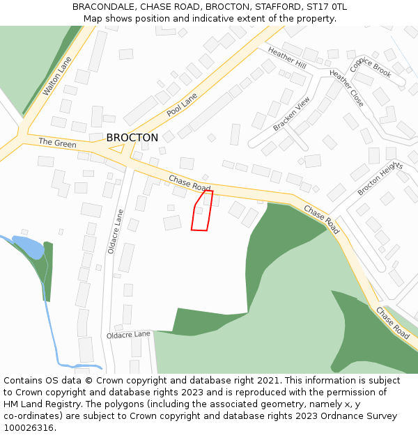 BRACONDALE, CHASE ROAD, BROCTON, STAFFORD, ST17 0TL: Location map and indicative extent of plot