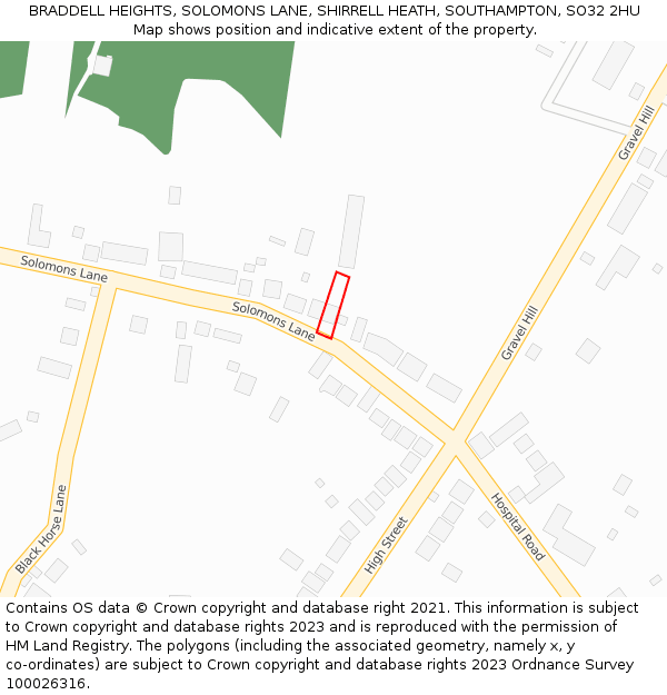 BRADDELL HEIGHTS, SOLOMONS LANE, SHIRRELL HEATH, SOUTHAMPTON, SO32 2HU: Location map and indicative extent of plot