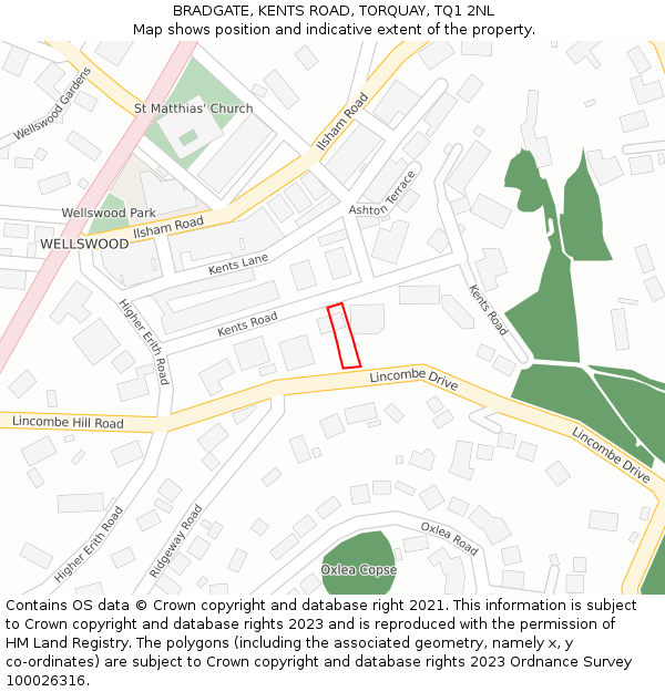BRADGATE, KENTS ROAD, TORQUAY, TQ1 2NL: Location map and indicative extent of plot