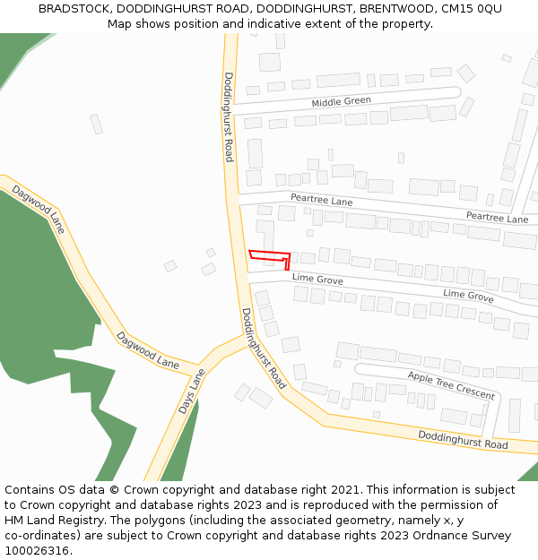 BRADSTOCK, DODDINGHURST ROAD, DODDINGHURST, BRENTWOOD, CM15 0QU: Location map and indicative extent of plot