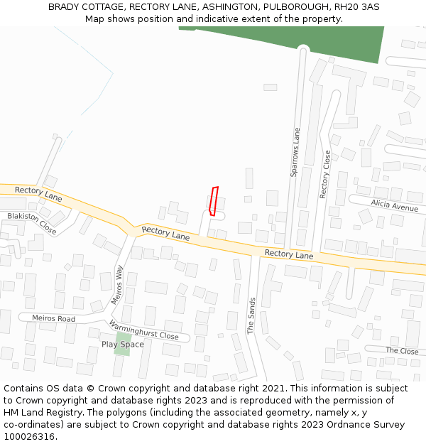 BRADY COTTAGE, RECTORY LANE, ASHINGTON, PULBOROUGH, RH20 3AS: Location map and indicative extent of plot