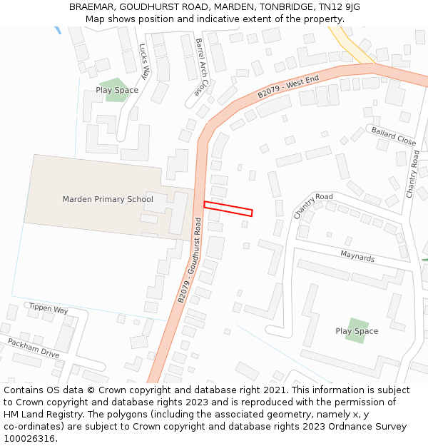 BRAEMAR, GOUDHURST ROAD, MARDEN, TONBRIDGE, TN12 9JG: Location map and indicative extent of plot