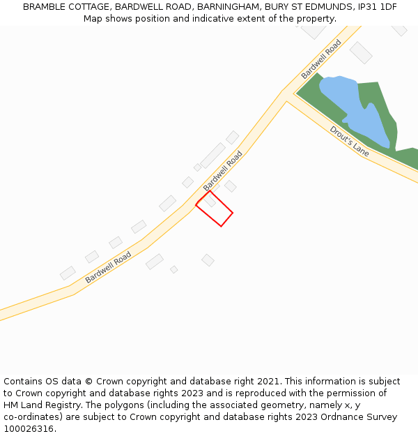 BRAMBLE COTTAGE, BARDWELL ROAD, BARNINGHAM, BURY ST EDMUNDS, IP31 1DF: Location map and indicative extent of plot