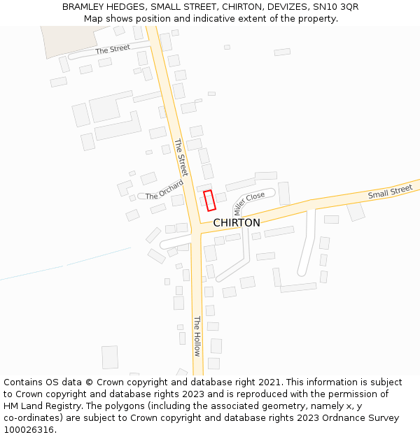 BRAMLEY HEDGES, SMALL STREET, CHIRTON, DEVIZES, SN10 3QR: Location map and indicative extent of plot