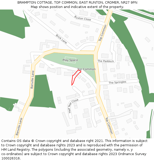 BRAMPTON COTTAGE, TOP COMMON, EAST RUNTON, CROMER, NR27 9PN: Location map and indicative extent of plot