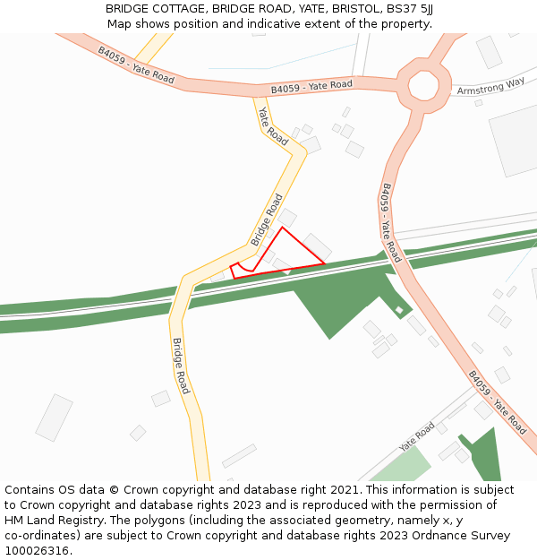 BRIDGE COTTAGE, BRIDGE ROAD, YATE, BRISTOL, BS37 5JJ: Location map and indicative extent of plot