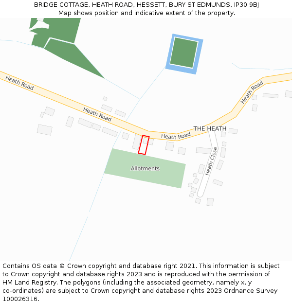 BRIDGE COTTAGE, HEATH ROAD, HESSETT, BURY ST EDMUNDS, IP30 9BJ: Location map and indicative extent of plot