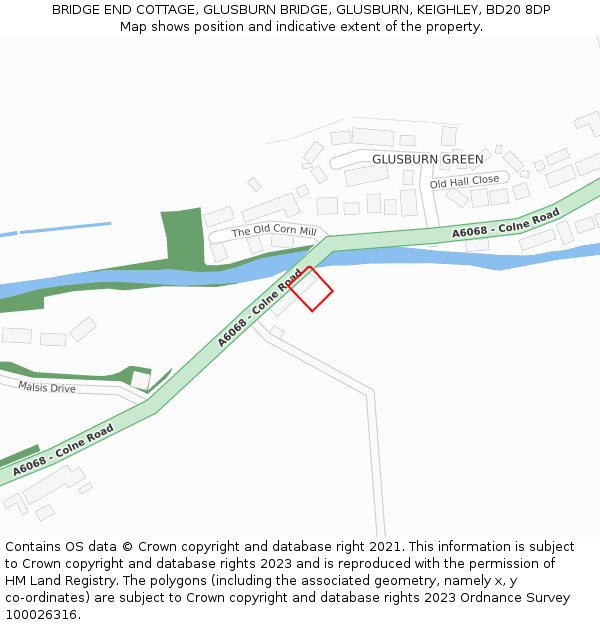 BRIDGE END COTTAGE, GLUSBURN BRIDGE, GLUSBURN, KEIGHLEY, BD20 8DP: Location map and indicative extent of plot