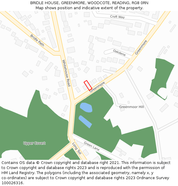BRIDLE HOUSE, GREENMORE, WOODCOTE, READING, RG8 0RN: Location map and indicative extent of plot