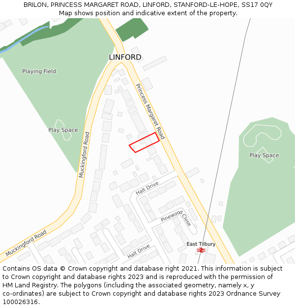 BRILON, PRINCESS MARGARET ROAD, LINFORD, STANFORD-LE-HOPE, SS17 0QY: Location map and indicative extent of plot