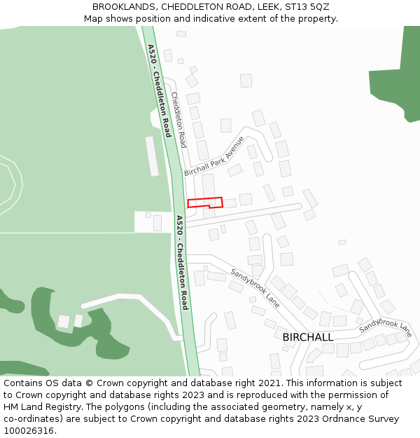 BROOKLANDS, CHEDDLETON ROAD, LEEK, ST13 5QZ: Location map and indicative extent of plot