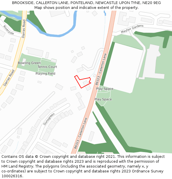 BROOKSIDE, CALLERTON LANE, PONTELAND, NEWCASTLE UPON TYNE, NE20 9EG: Location map and indicative extent of plot