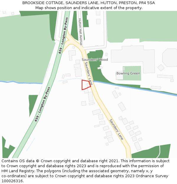 BROOKSIDE COTTAGE, SAUNDERS LANE, HUTTON, PRESTON, PR4 5SA: Location map and indicative extent of plot