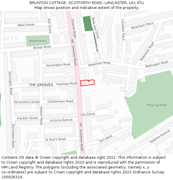 BRUNTON COTTAGE, SCOTFORTH ROAD, LANCASTER, LA1 4TU: Location map and indicative extent of plot