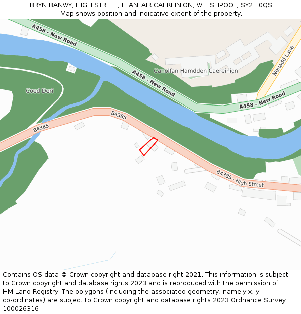 BRYN BANWY, HIGH STREET, LLANFAIR CAEREINION, WELSHPOOL, SY21 0QS: Location map and indicative extent of plot