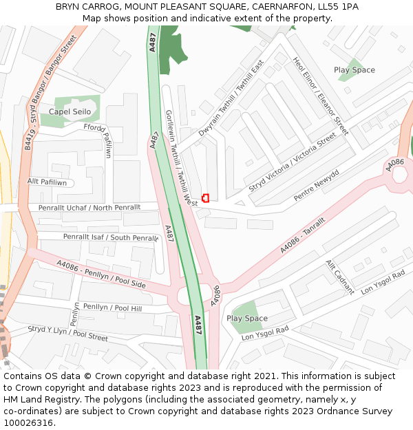 BRYN CARROG, MOUNT PLEASANT SQUARE, CAERNARFON, LL55 1PA: Location map and indicative extent of plot