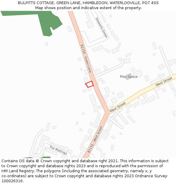 BULPITTS COTTAGE, GREEN LANE, HAMBLEDON, WATERLOOVILLE, PO7 4SS: Location map and indicative extent of plot