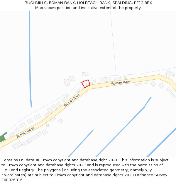 BUSHMILLS, ROMAN BANK, HOLBEACH BANK, SPALDING, PE12 8BX: Location map and indicative extent of plot