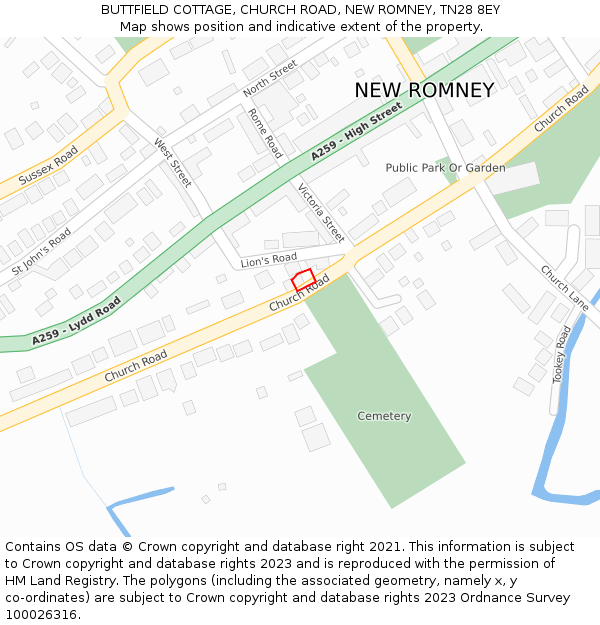 BUTTFIELD COTTAGE, CHURCH ROAD, NEW ROMNEY, TN28 8EY: Location map and indicative extent of plot