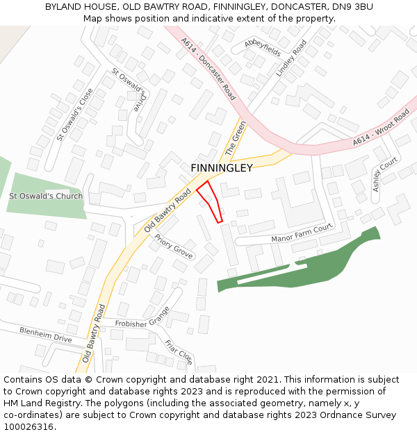 BYLAND HOUSE, OLD BAWTRY ROAD, FINNINGLEY, DONCASTER, DN9 3BU: Location map and indicative extent of plot
