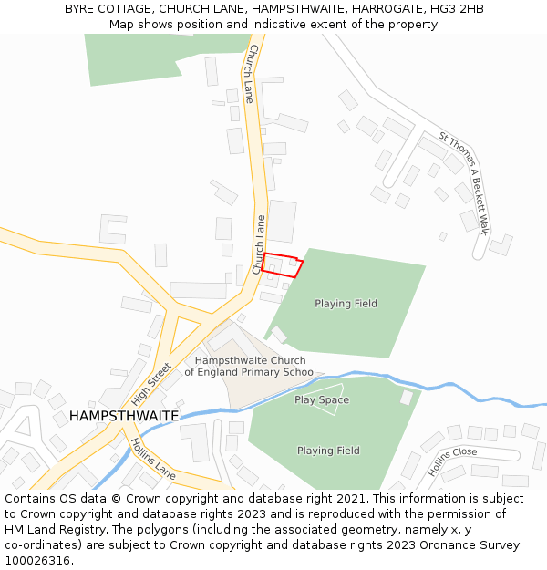 BYRE COTTAGE, CHURCH LANE, HAMPSTHWAITE, HARROGATE, HG3 2HB: Location map and indicative extent of plot