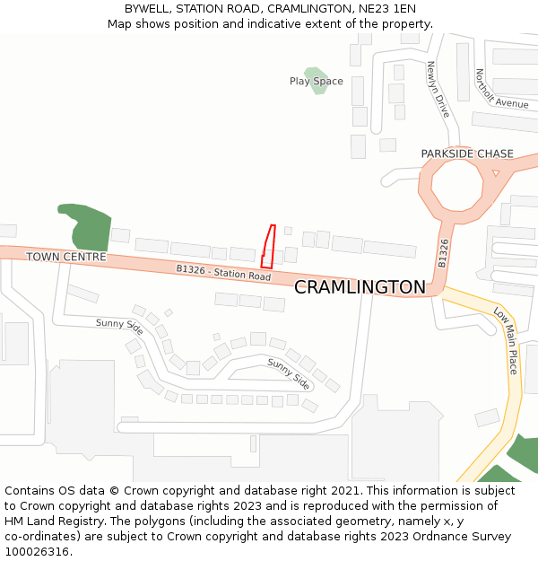 BYWELL, STATION ROAD, CRAMLINGTON, NE23 1EN: Location map and indicative extent of plot