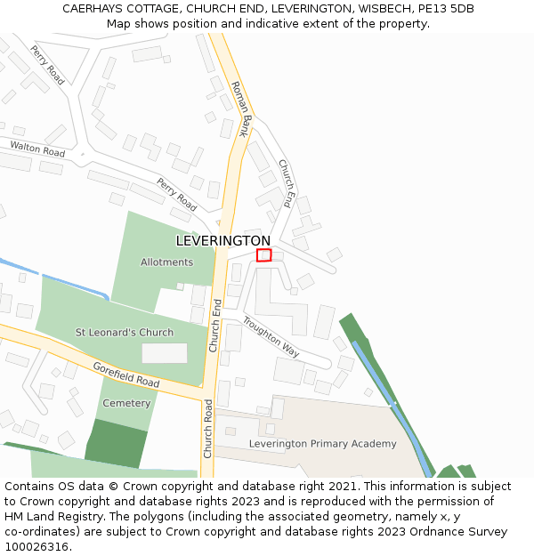 CAERHAYS COTTAGE, CHURCH END, LEVERINGTON, WISBECH, PE13 5DB: Location map and indicative extent of plot