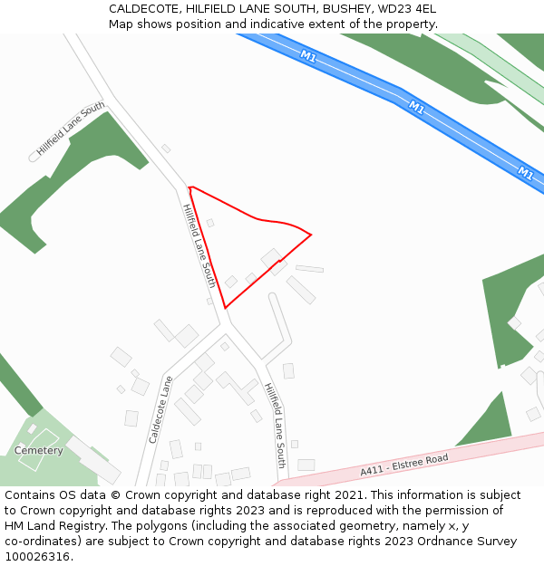 CALDECOTE, HILFIELD LANE SOUTH, BUSHEY, WD23 4EL: Location map and indicative extent of plot