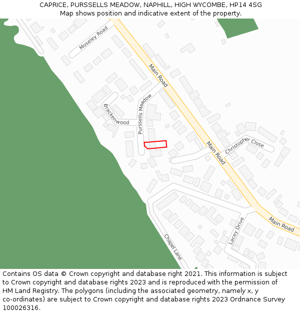 CAPRICE, PURSSELLS MEADOW, NAPHILL, HIGH WYCOMBE, HP14 4SG: Location map and indicative extent of plot