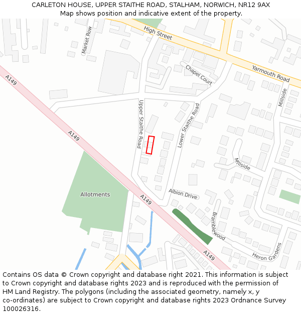 CARLETON HOUSE, UPPER STAITHE ROAD, STALHAM, NORWICH, NR12 9AX: Location map and indicative extent of plot