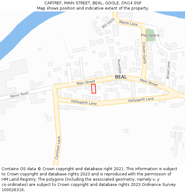 CARTREF, MAIN STREET, BEAL, GOOLE, DN14 0SP: Location map and indicative extent of plot