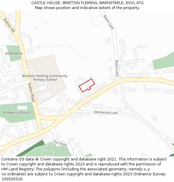 CASTLE HOUSE, BRATTON FLEMING, BARNSTAPLE, EX31 4TG: Location map and indicative extent of plot