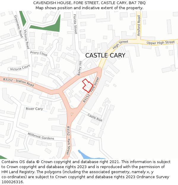 CAVENDISH HOUSE, FORE STREET, CASTLE CARY, BA7 7BQ: Location map and indicative extent of plot