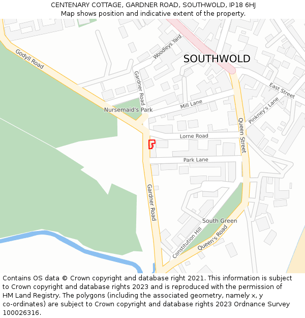 CENTENARY COTTAGE, GARDNER ROAD, SOUTHWOLD, IP18 6HJ: Location map and indicative extent of plot