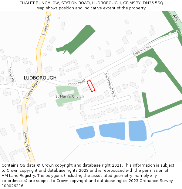 CHALET BUNGALOW, STATION ROAD, LUDBOROUGH, GRIMSBY, DN36 5SQ: Location map and indicative extent of plot