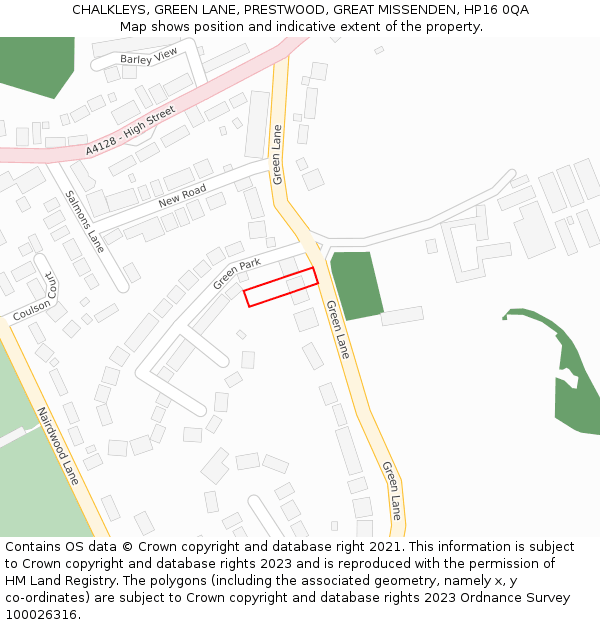 CHALKLEYS, GREEN LANE, PRESTWOOD, GREAT MISSENDEN, HP16 0QA: Location map and indicative extent of plot