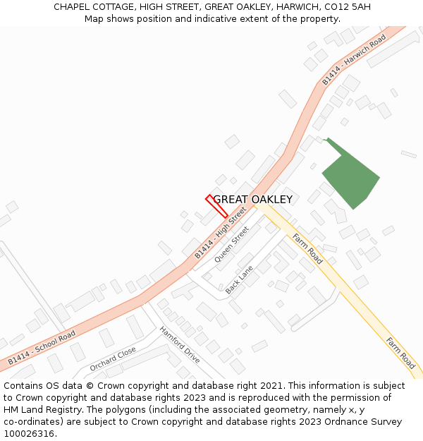 CHAPEL COTTAGE, HIGH STREET, GREAT OAKLEY, HARWICH, CO12 5AH: Location map and indicative extent of plot