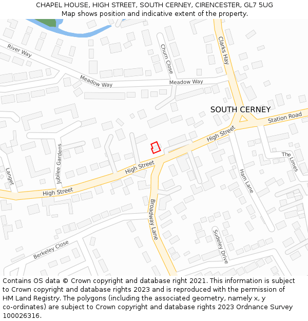 CHAPEL HOUSE, HIGH STREET, SOUTH CERNEY, CIRENCESTER, GL7 5UG: Location map and indicative extent of plot