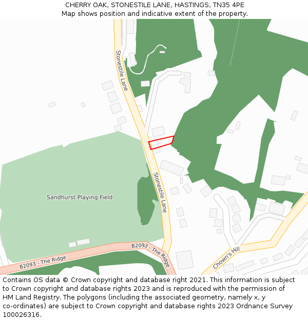 CHERRY OAK, STONESTILE LANE, HASTINGS, TN35 4PE: Location map and indicative extent of plot