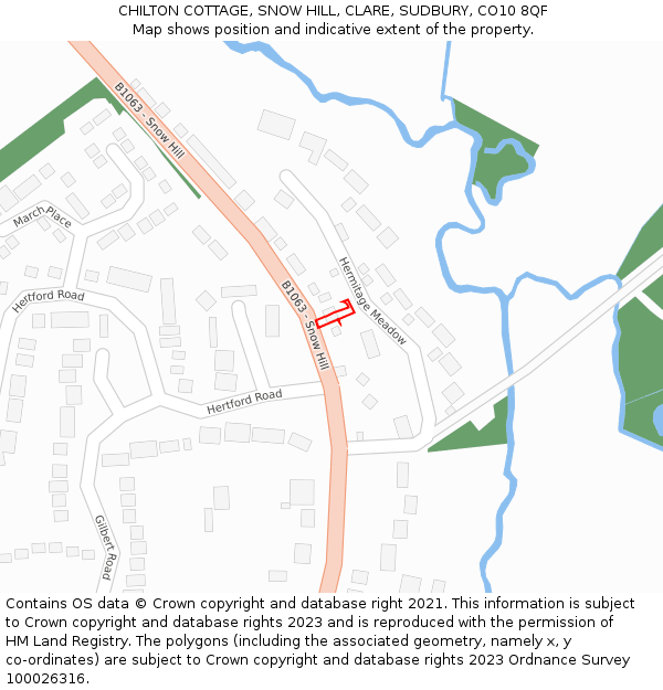 CHILTON COTTAGE, SNOW HILL, CLARE, SUDBURY, CO10 8QF: Location map and indicative extent of plot