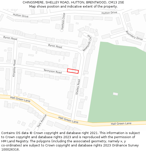 CHINGSMERE, SHELLEY ROAD, HUTTON, BRENTWOOD, CM13 2SE: Location map and indicative extent of plot