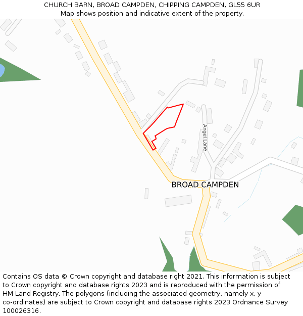 CHURCH BARN, BROAD CAMPDEN, CHIPPING CAMPDEN, GL55 6UR: Location map and indicative extent of plot