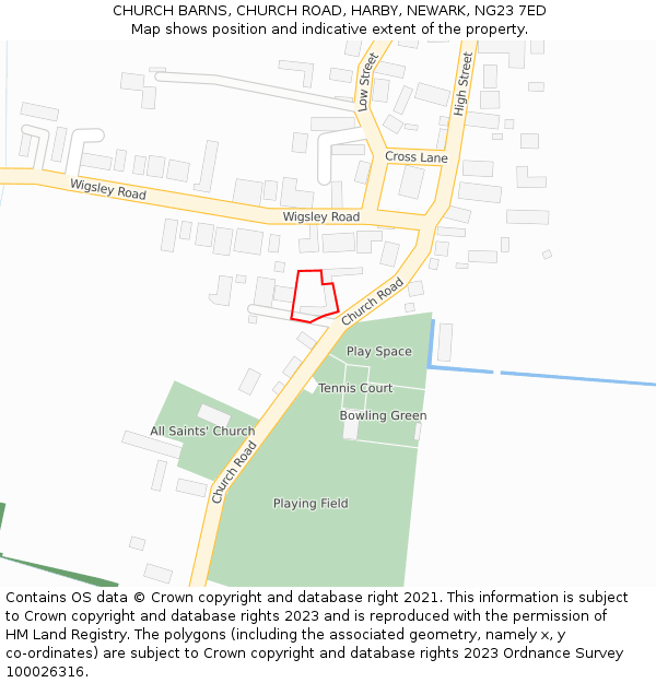 CHURCH BARNS, CHURCH ROAD, HARBY, NEWARK, NG23 7ED: Location map and indicative extent of plot