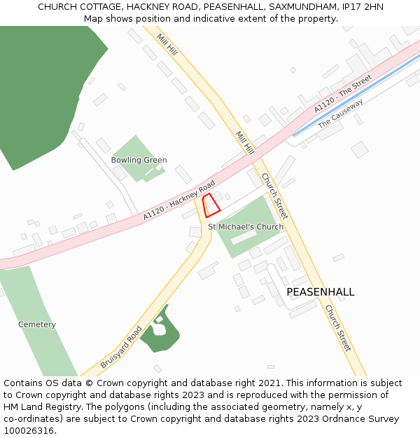 CHURCH COTTAGE, HACKNEY ROAD, PEASENHALL, SAXMUNDHAM, IP17 2HN: Location map and indicative extent of plot