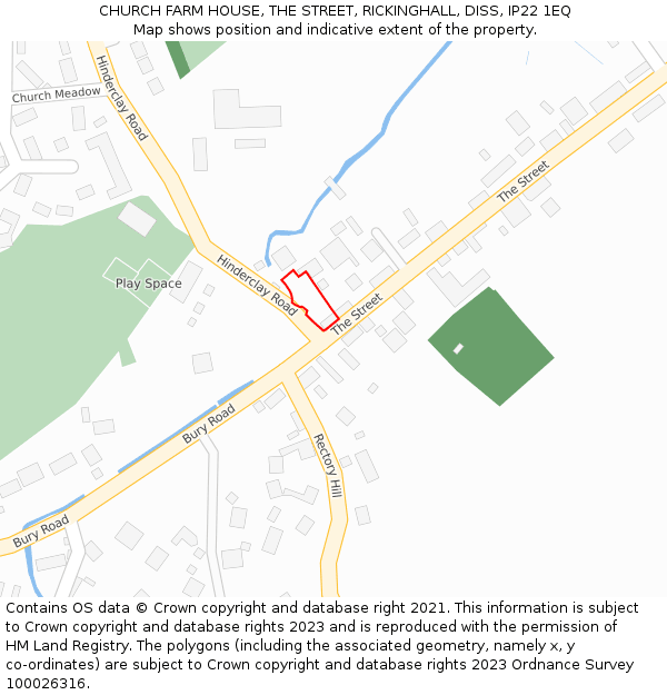 CHURCH FARM HOUSE, THE STREET, RICKINGHALL, DISS, IP22 1EQ: Location map and indicative extent of plot